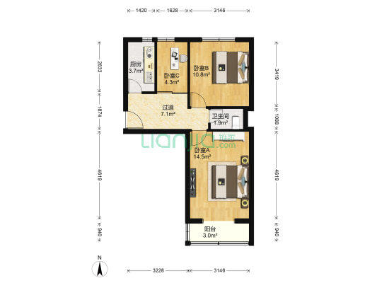万寿路1号院 3室0厅1卫 60平方