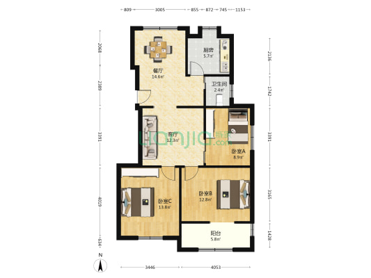 上饶县交通运输局 3室2厅1卫 80平方