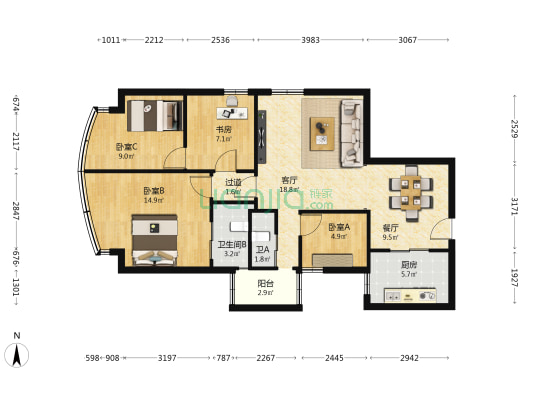 怡静苑 4室2厅2卫 98平方