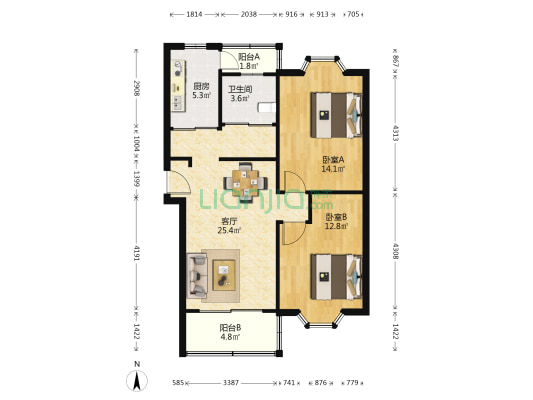 好旺苑 2室1厅1卫 80平方