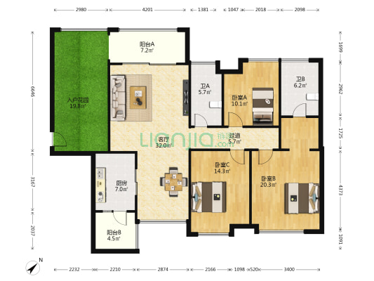 佳兆业可园 3室1厅2卫 119平方
