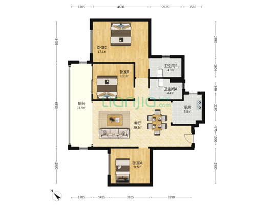 龙湖光年天澜 3室1厅2卫 120平方