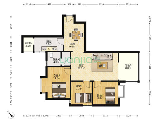 夜月春晓 3室1厅1卫 97平方