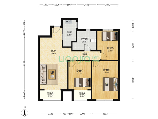 龙湖昱城一期 3室1厅1卫 109平方