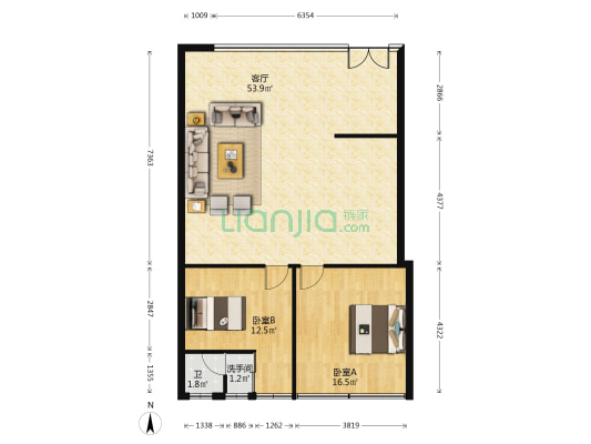 西海大厦 2室1厅2卫 123平方