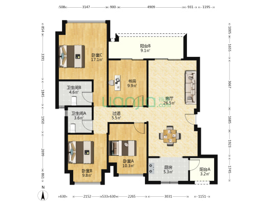 龙湖云瑶玉陛云熙岸 4室1厅2卫 117平方