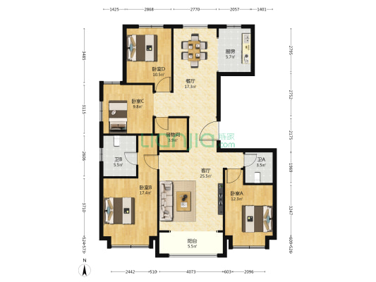 润江府 4室2厅2卫 156平方