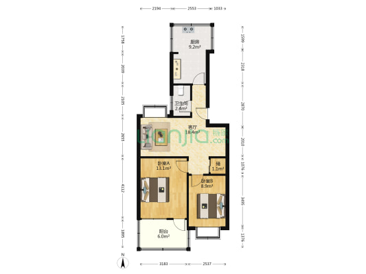 前卫街5到36号 2室1厅1卫 69平方