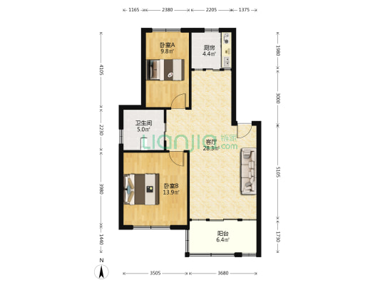 紫荆花苑 2室1厅1卫 81平方