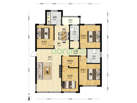 文苑街一巷南方电网宿舍楼 4室2厅2卫 131平方