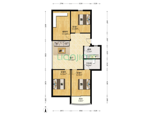 天海花园 3室1厅1卫 50平方