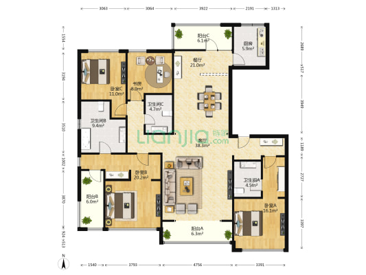 江湾翰林 4室2厅3卫 197平方