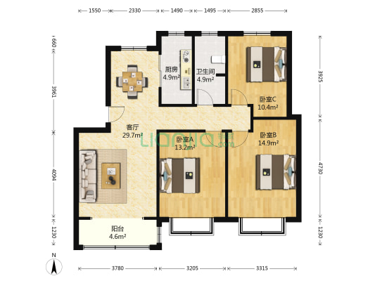 盛世虞河湾 3室1厅1卫 112平方