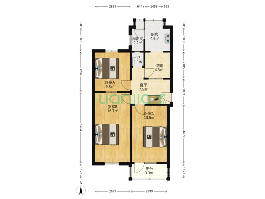 市人民银行 3室1厅2卫 73平方