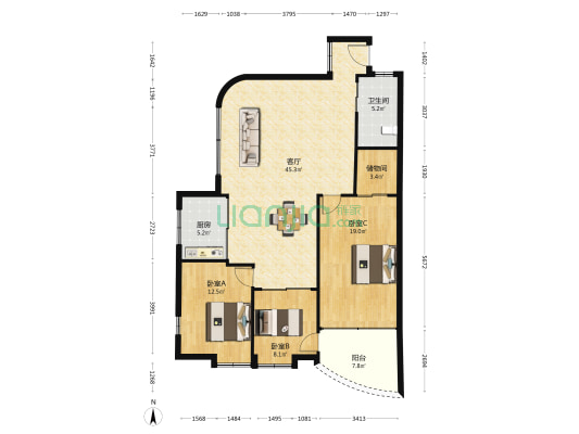 月乐南苑 3室1厅1卫 123平方