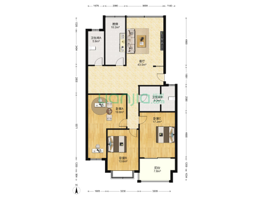瑞江花园东区 3室1厅2卫 145平方