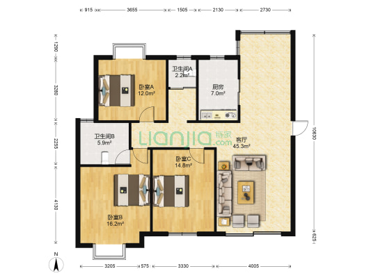 鑫居逸泉湾 3室1厅2卫 125平方