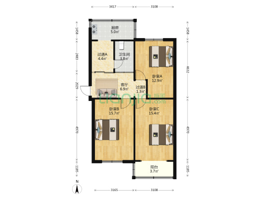 人事厅宿舍 3室1厅1卫 81平方