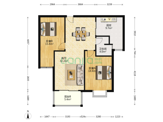 紫金门花苑南区 2室1厅1卫 104平方