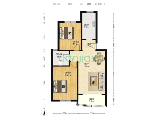 斗山花苑 2室1厅1卫 91平方
