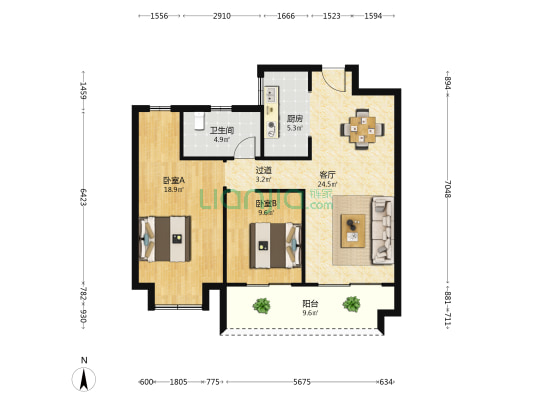 润皋灏园西区 2室1厅1卫 99平方
