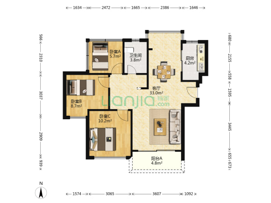 美庐 3室1厅1卫 86平方