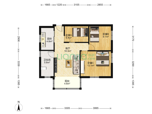 聚宝阁 3室1厅1卫 79平方