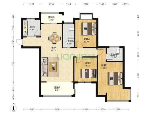公园道1号 3室1厅2卫 117平方