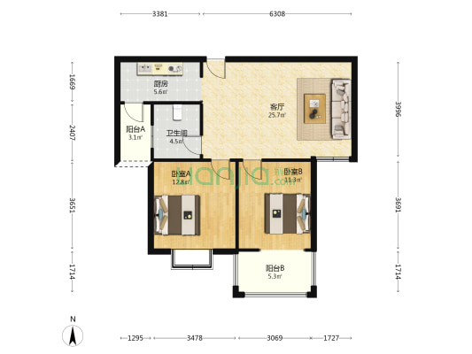 明珠大厦 2室1厅1卫 89平方