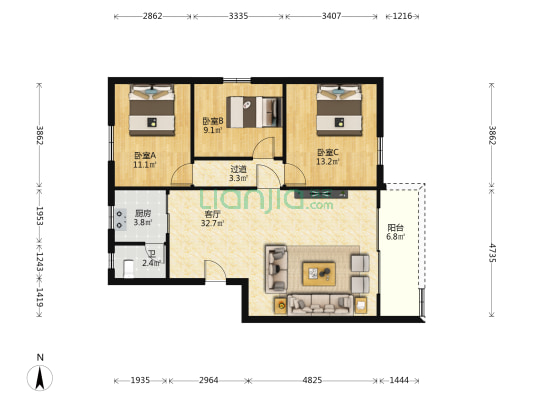 汇福巷 3室1厅1卫 95平方