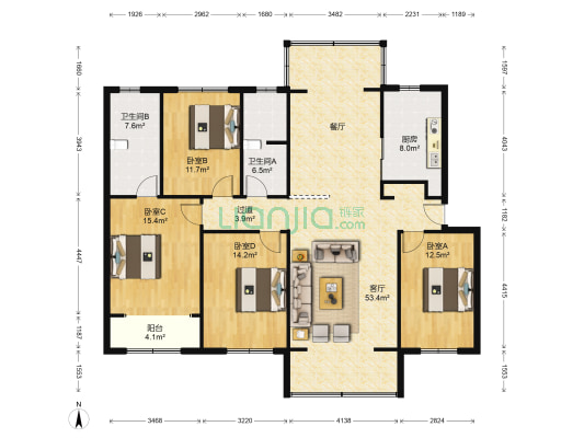 旭阳花园 4室1厅2卫 162平方