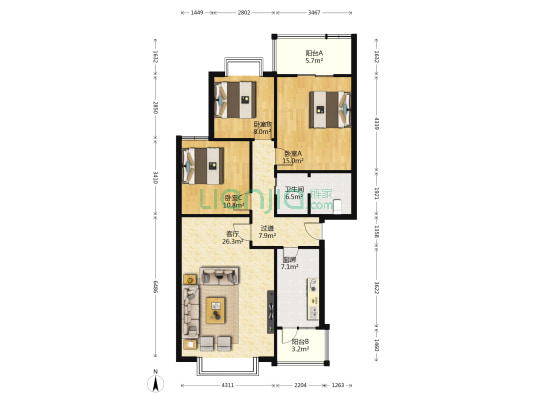华馨名屋 3室1厅1卫 104平方