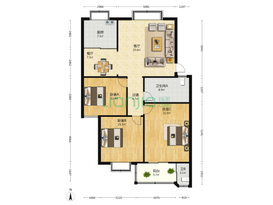 金威园家属院 3室2厅2卫 135平方