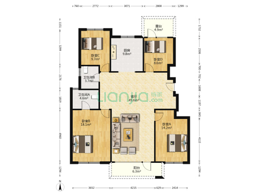 华润置地万象府 4室1厅2卫 141平方