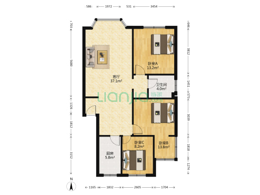 金里房产大院 3室1厅1卫 98平方