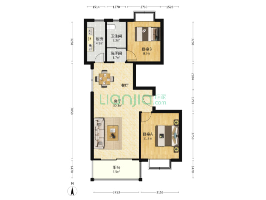 锦洋华园 2室1厅2卫 89平方