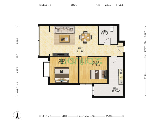 盛业阳光雅筑 2室1厅1卫 98平方