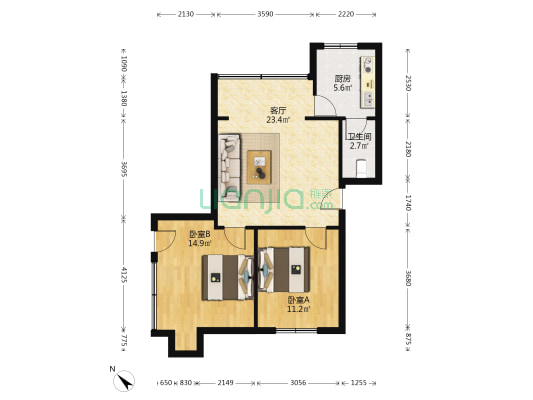 红庙子街71号 2室1厅1卫 53平方