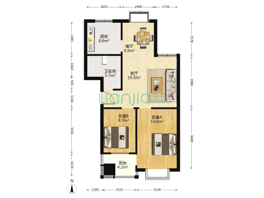 万发活力康城 2室2厅1卫 86平方