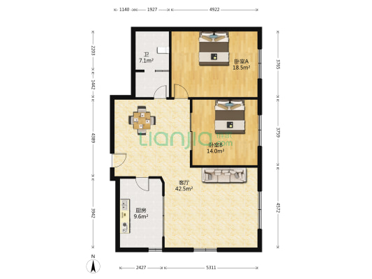 正扬大厦 2室1厅1卫 125平方