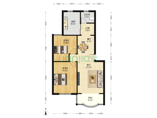 运银公寓 2室2厅1卫 91平方