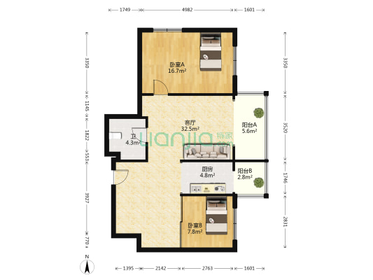 世纪嘉园(南岗区) 2室1厅1卫 98平方