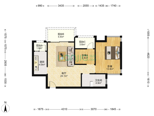 保利春天大道 2室1厅1卫 83平方