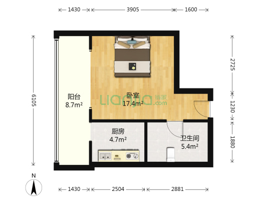 宝宇凯旋城一期 1室0厅1卫 52平方