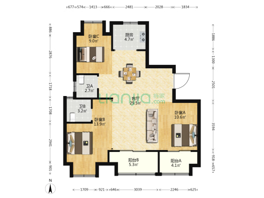 民发东津世纪城21区碧波庭 3室1厅2卫 112平方