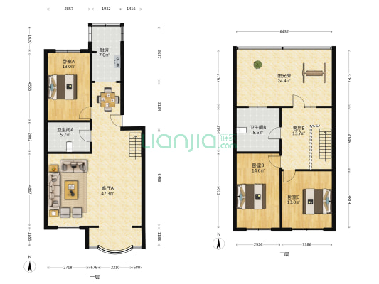热电四区 3室2厅2卫 151平方