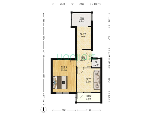 航天大区 1室2厅1卫 41平方