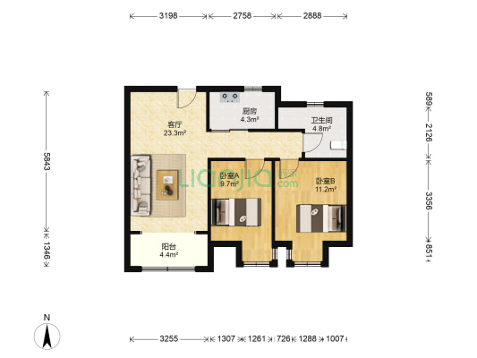 赵家岭社区 2室1厅1卫 82平方