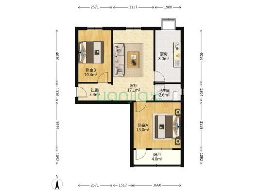 西安市未央区二府庄新村66号院 2室1厅1卫 70平方