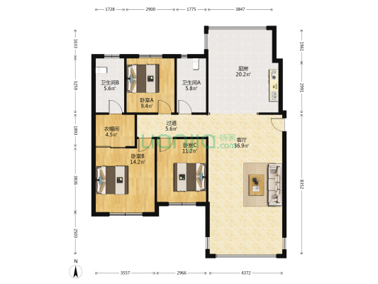 金悦湾一期 3室1厅2卫 137平方